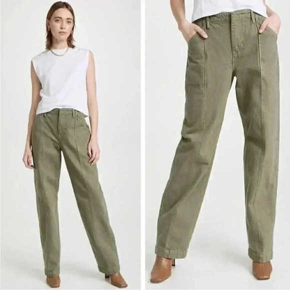 Frame Denim High-Rise Relaxed Washed Trouser Pants Green - Picture 1 of 11